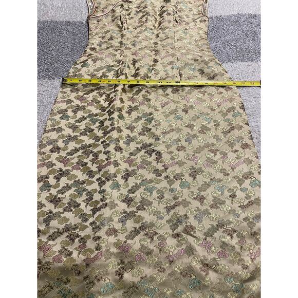 VTG Silk Chinese Qipao Dress Cheongsam 1960's Midi Mandarin Collar Yellow 60's - Picture 6 of 10